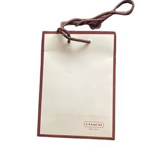 Coach small white shopping bag red lining brown string strap